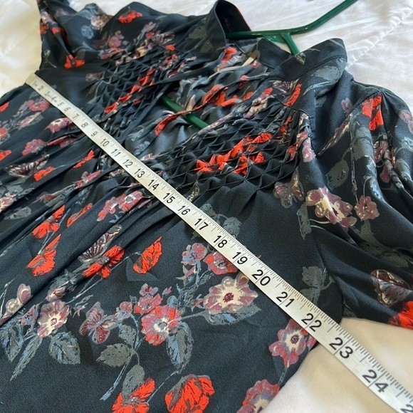 Free People Blouse, Floral Popover, Sheer, Raw Hem, Split Neck, XS - Picture 4 of 9